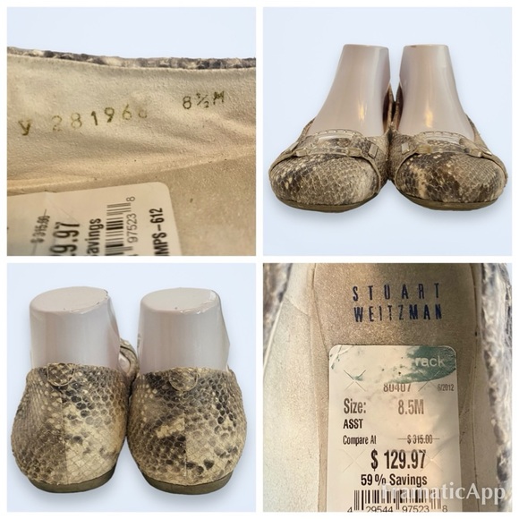 Stuart Weitzman Lucid Snakeskin Ballet Flats Pewter Gilt Python SZ 8.5 $315 - Picture 11 of 12